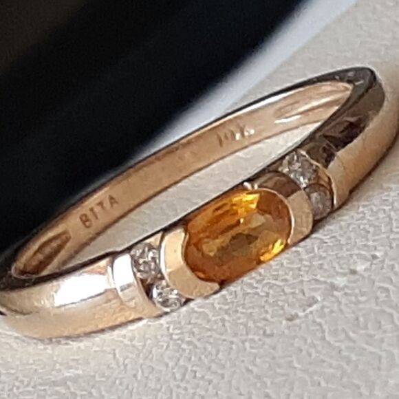 Effy bita 14k solid yellow gold oval citrine diamond ring size 7 - Picture 1 of 11